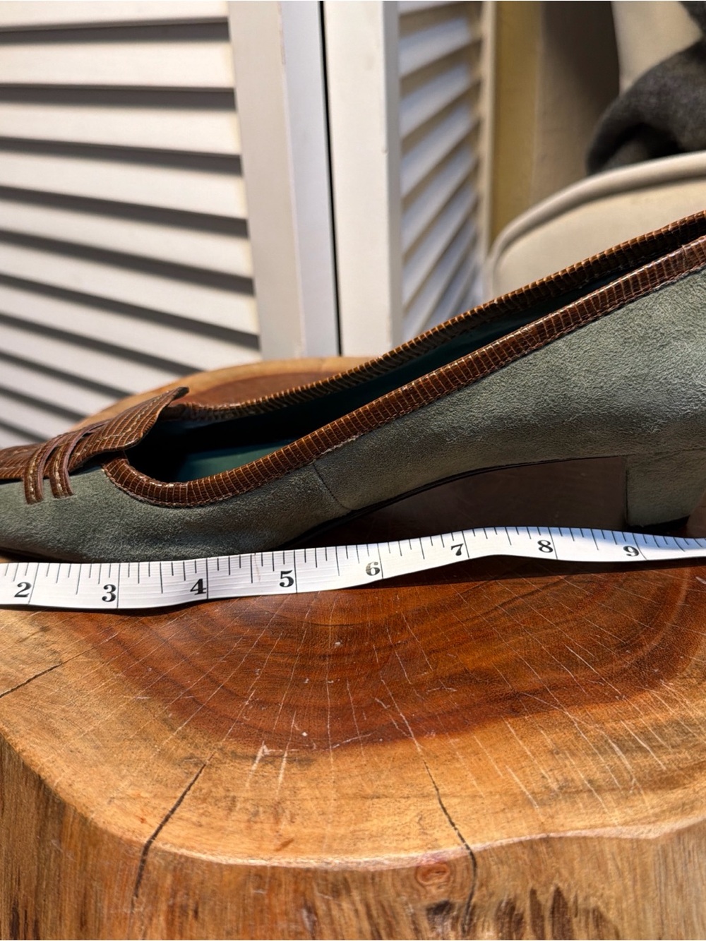 Pointed Toe Women's Flats in Olive Green with Brown Trim - Picture 6 of 6